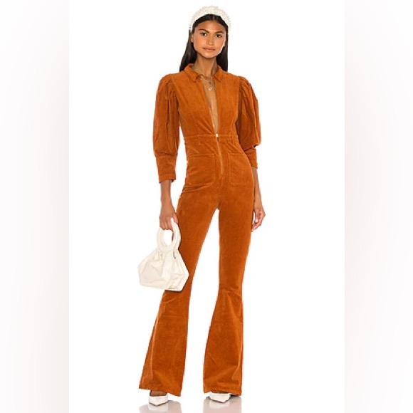 WE WORE WHAT | Rust corduroy 70s Jumpsuit High-rise in Autumnal - Picture 6 of 12